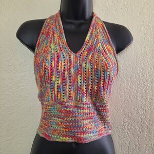 NWT Hers and Mine Rainbow Crochet Halter Crop Top